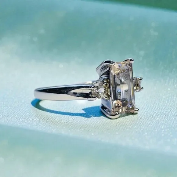 14K White Gold- Natural Peach Morganite Ring- 1CTTW -Size 7- Emerald Cut- 2.5g - Picture 14 of 16